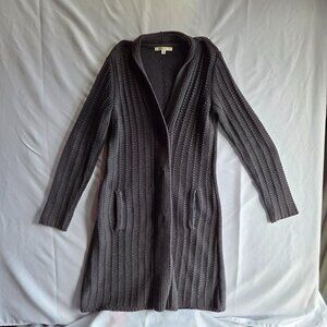 CAbi Long Ribbed Knit Cardigan – Size S | Charcoal Grey